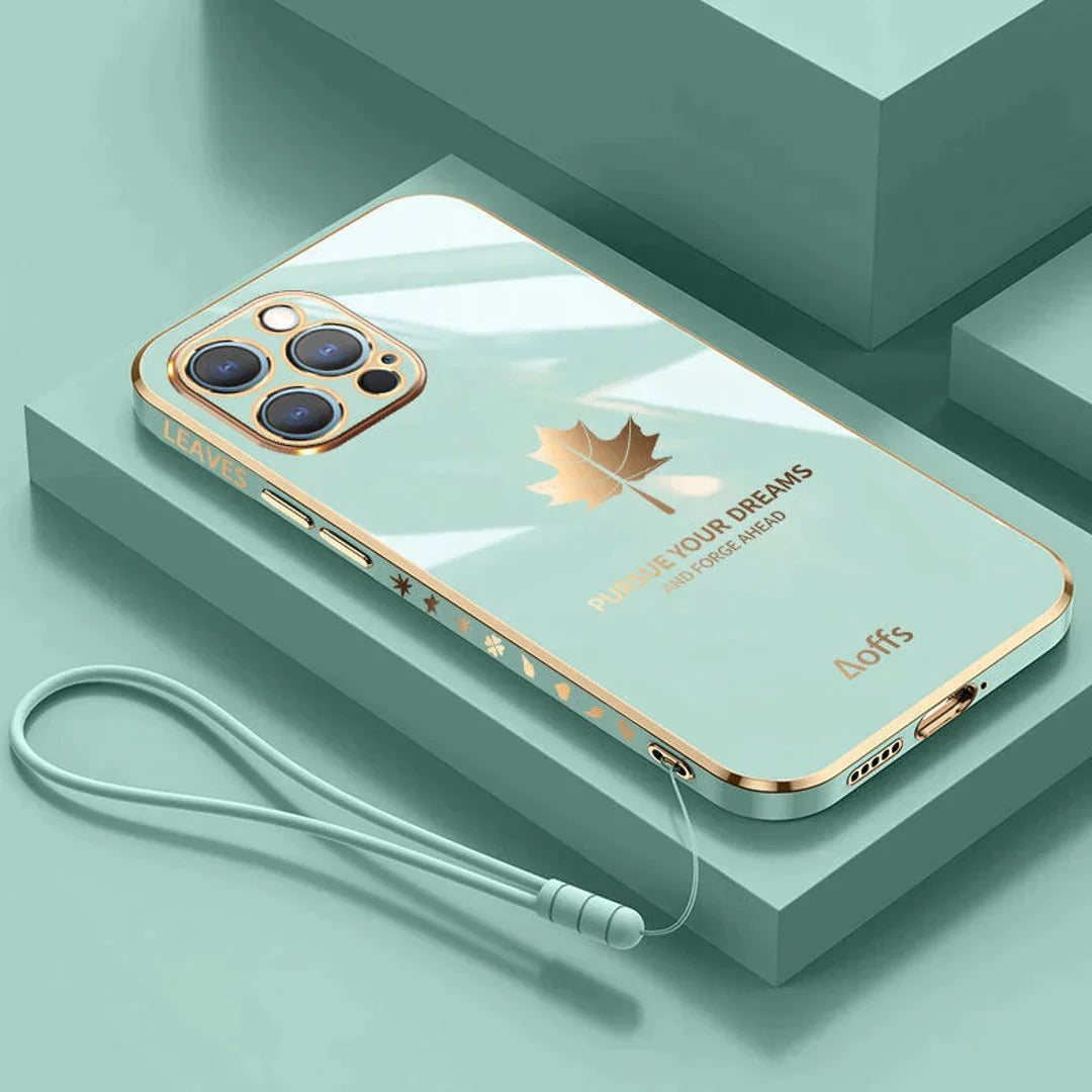 iPhone 13 Series - Electroplating Leaf Case With Lanyard