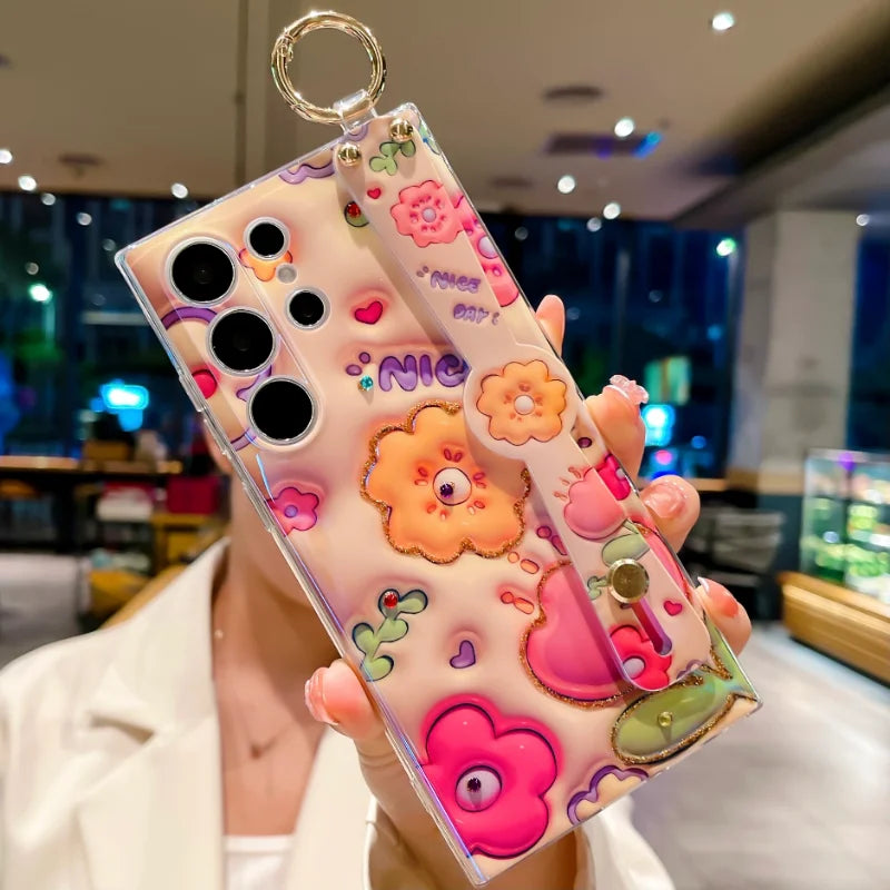 Galaxy S Series - 3D Flower Phone Case with Wrist Strap