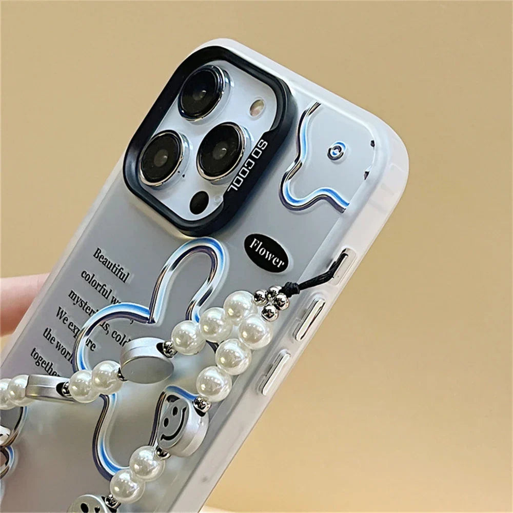 iPhone 14 Series - Floral Pearl Case with Lanyard