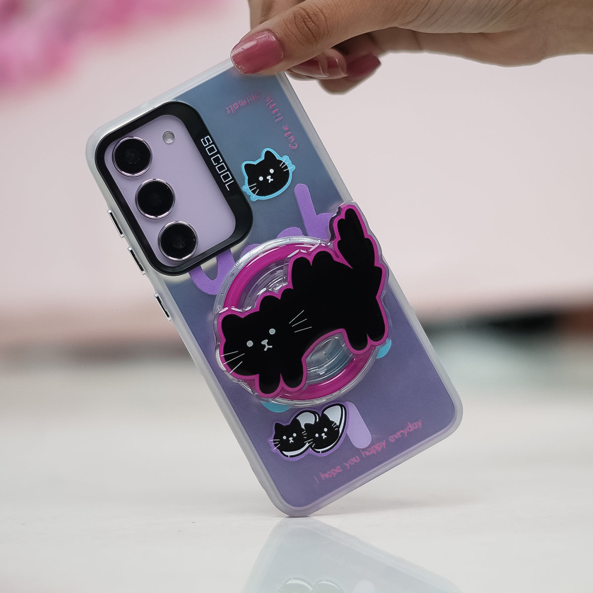 Galaxy S23 Series - Black Cat Case With Magnetic Holder