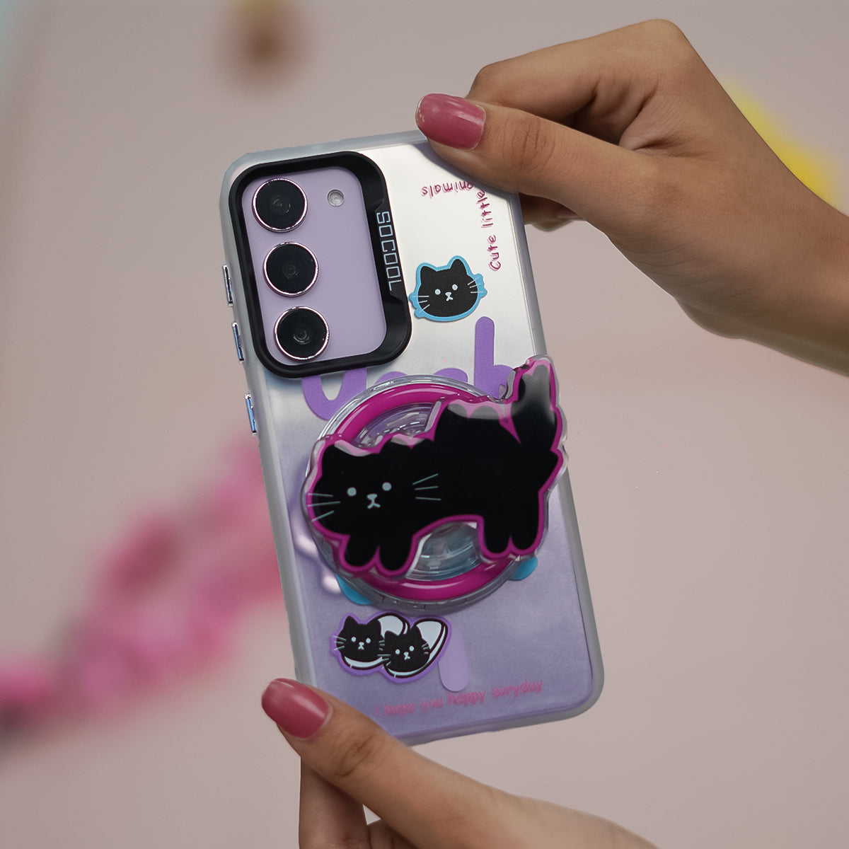 Galaxy S22 Series - Black Cat Case With Magnetic Holder