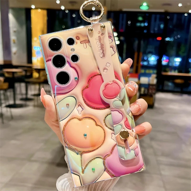 Galaxy S Series - 3D Flower Phone Case with Wrist Strap