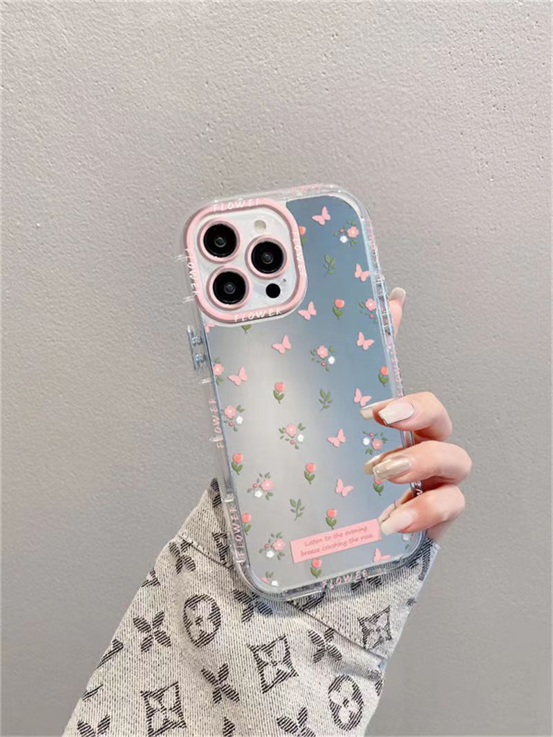 Galaxy S Series - Pink Butterfly Floral Mirror Case