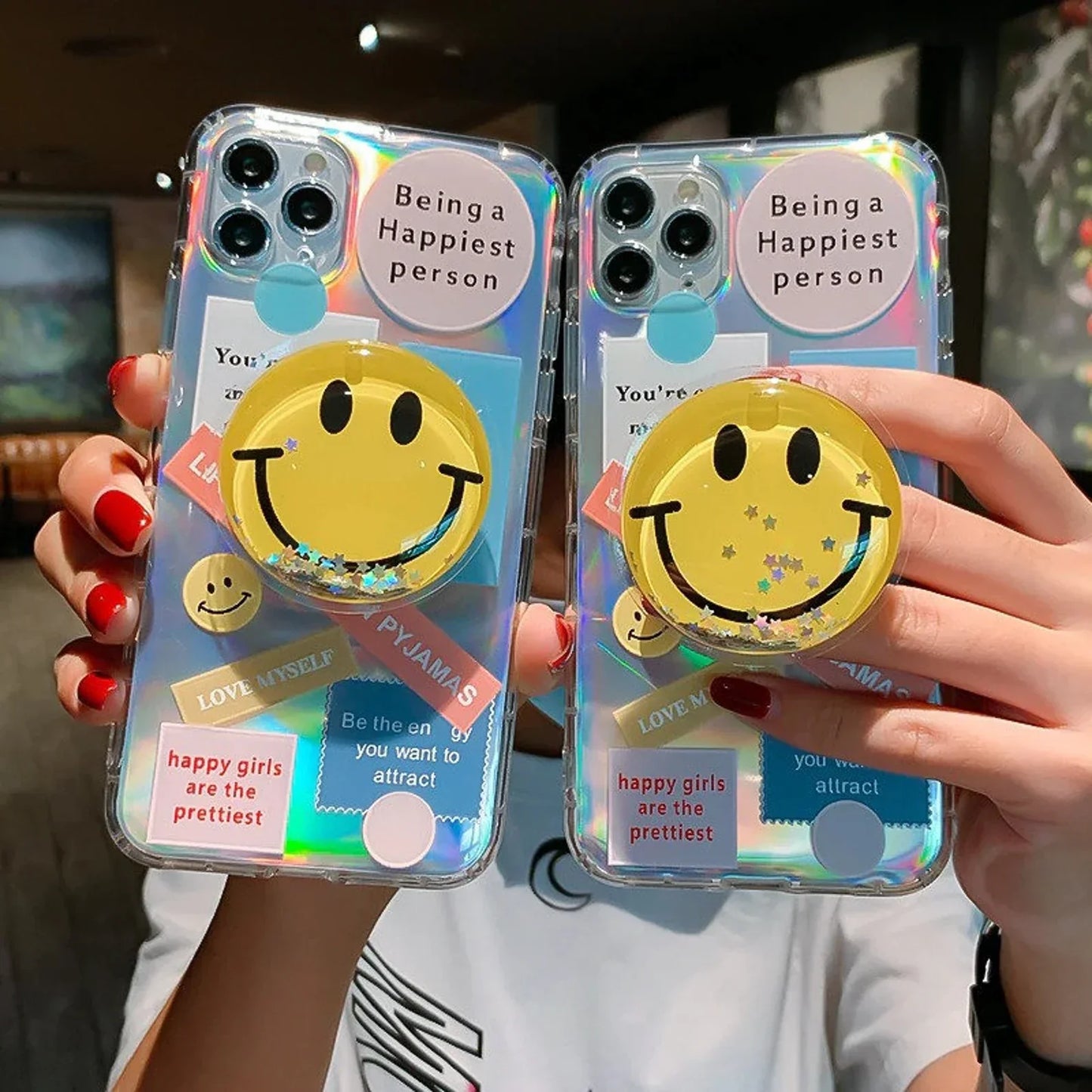 iPhone 13 Series - Pop-Grip Smiley Glitter Case