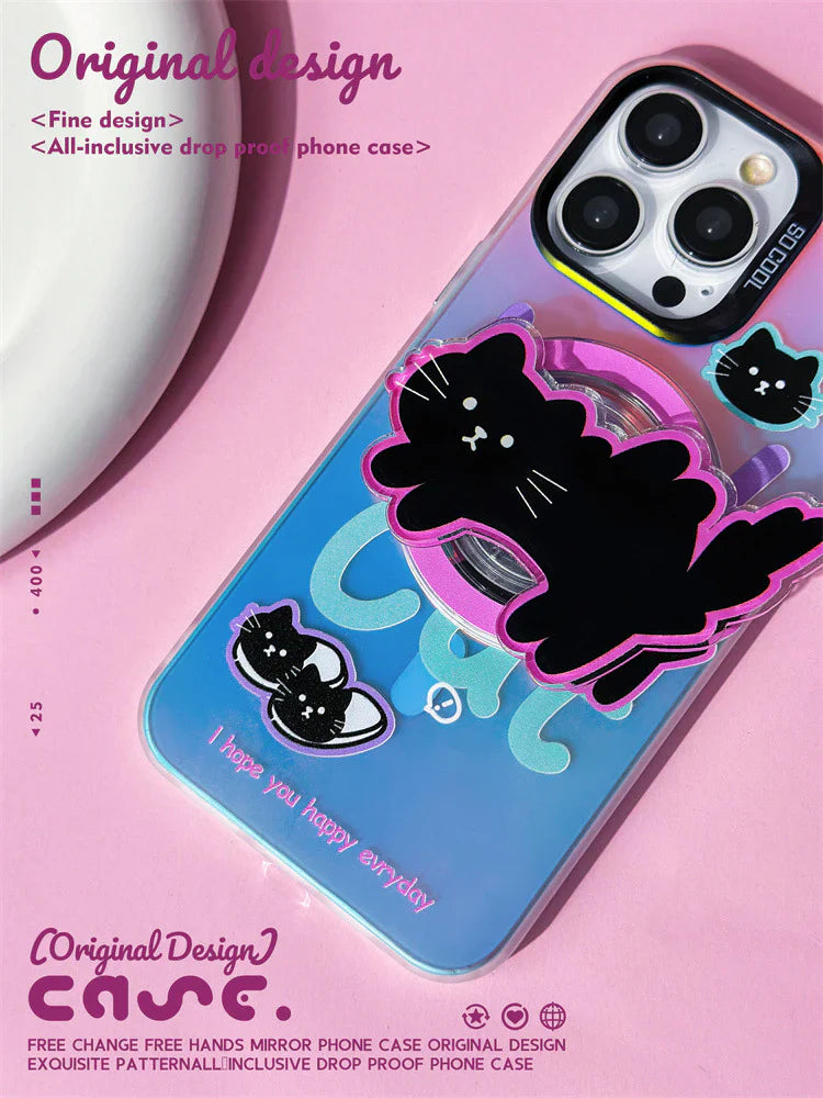 iPhone - Black Cat Case With Magnetic Holder