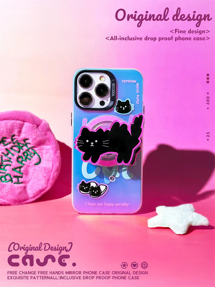 iPhone - Black Cat Case With Magnetic Holder