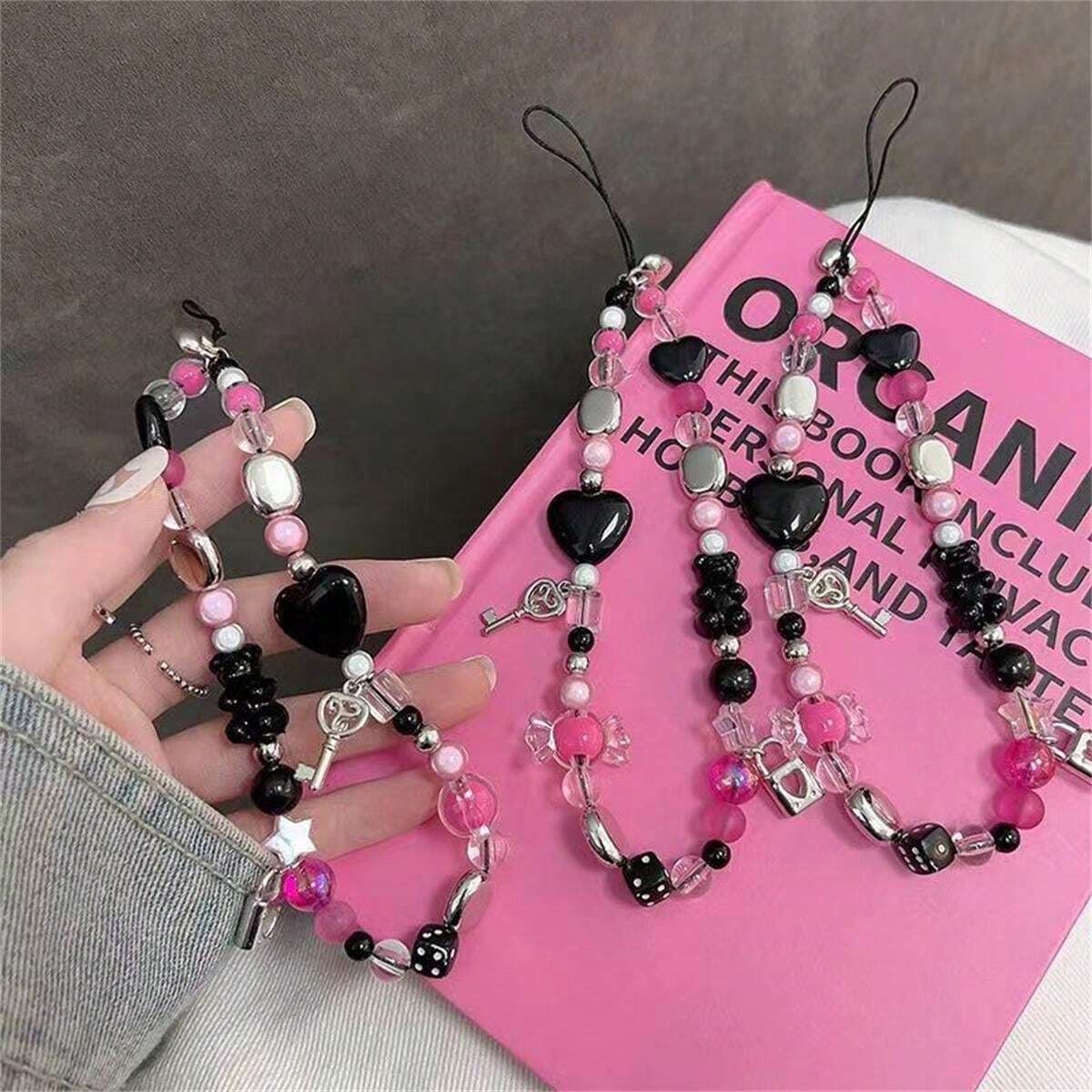 Black Pink Candy Heart Lanyard