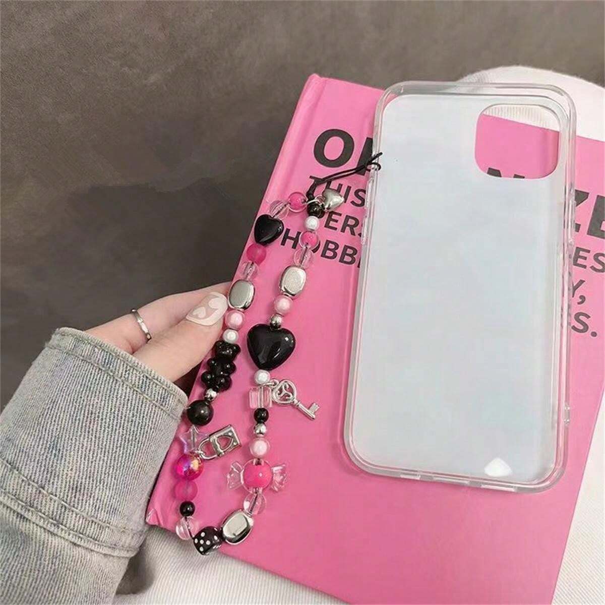 Black Pink Candy Heart Lanyard