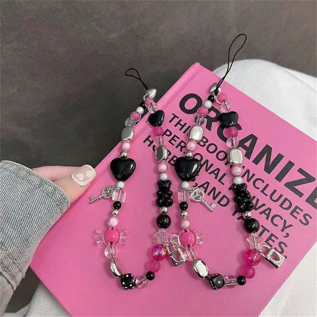 Black Pink Candy Heart Lanyard