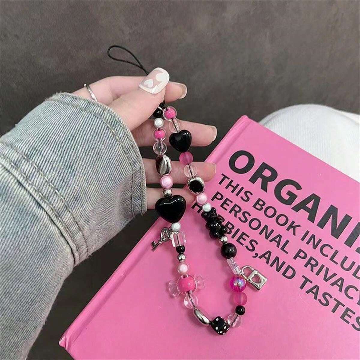 Black Pink Candy Heart Lanyard