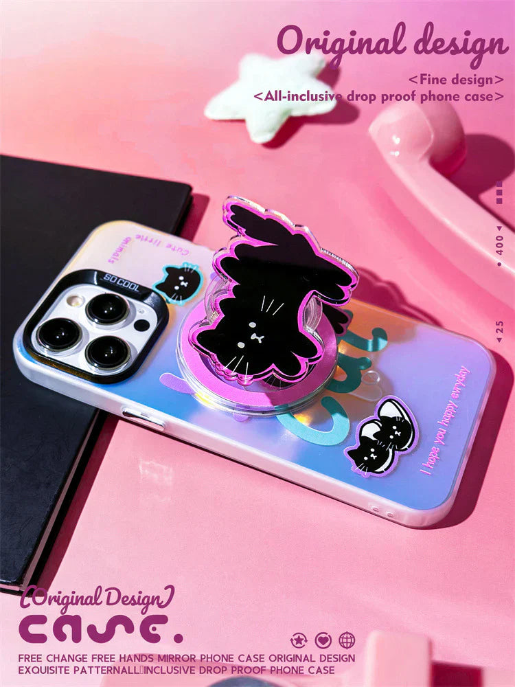 iPhone 14 Series - Black Cat Case With Magnetic Holder