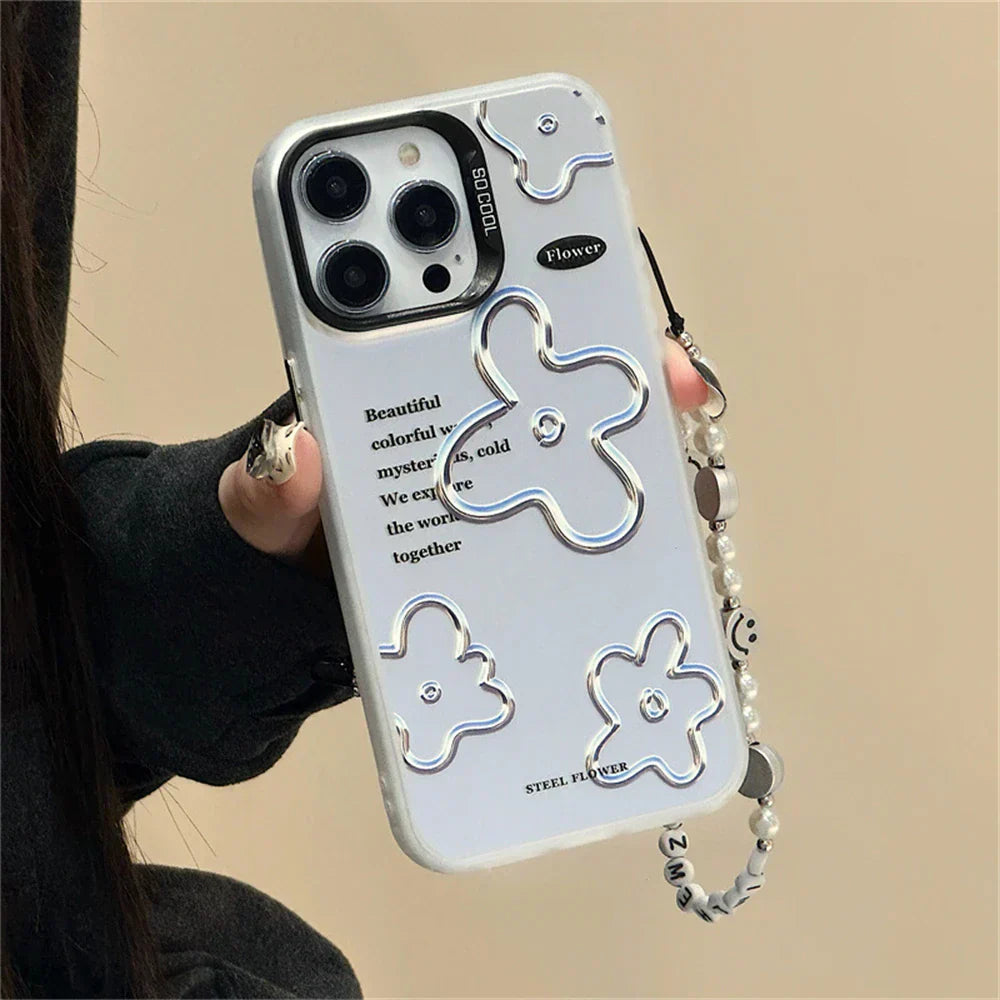 iPhone 14 Series - Floral Pearl Case with Lanyard