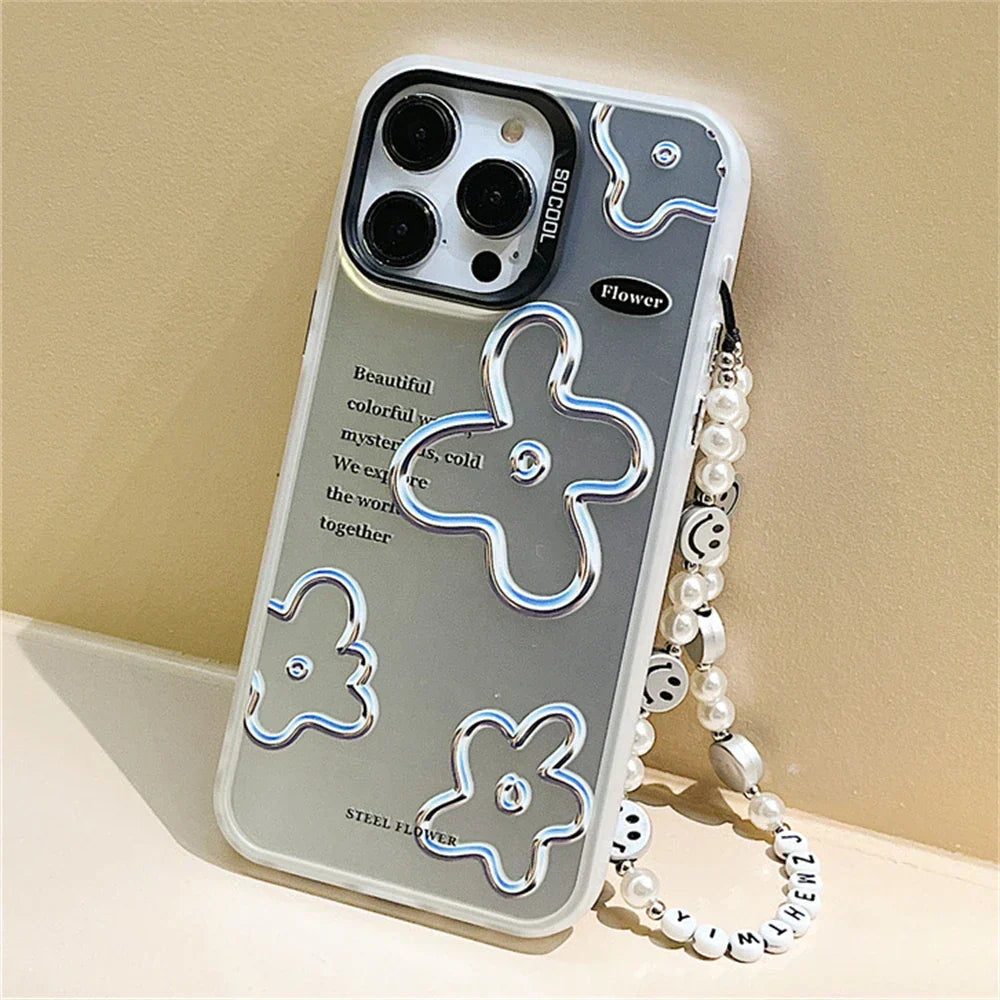 iPhone 14 Series - Floral Pearl Case with Lanyard