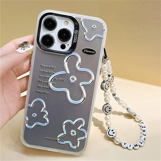 iPhone 14 Series - Floral Pearl Case with Lanyard