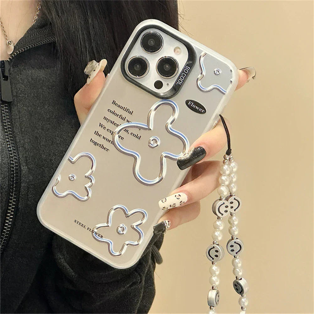 iPhone 14 Series - Floral Pearl Case with Lanyard