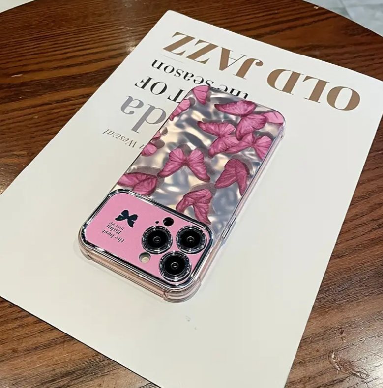 iPhone 14 Series - Pink Butterfly Case with Bracelet