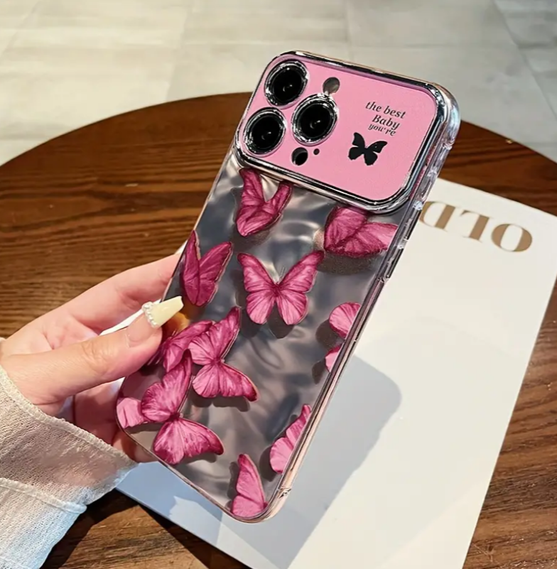 iPhone 14 Series - Pink Butterfly Case with Bracelet